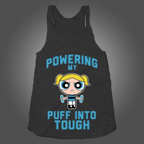 “Powering my Puff into Tough” Powerpuff workout clothes. Featured on pinkmitten.com #workoutclothes #exerciseclothes #powerpuff