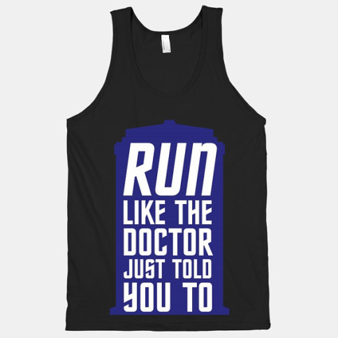 “Run Like The Doctor Just Told You To” workout clothes. Featured on pinkmitten.com #workoutclothes #exerciseclothes #doctorwho #tardis