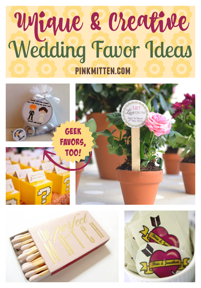 Unique and creative wedding favor ideas - including fun geek favors! As featured on @pinkmitten.com #weddingfavors #weddingfavours #geekwedding #weddingideas